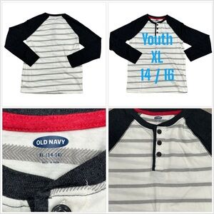 Old Navy Henley Boys Kids Youth YXL XL 16/18 Long Sleeve T-Shirt Striped New